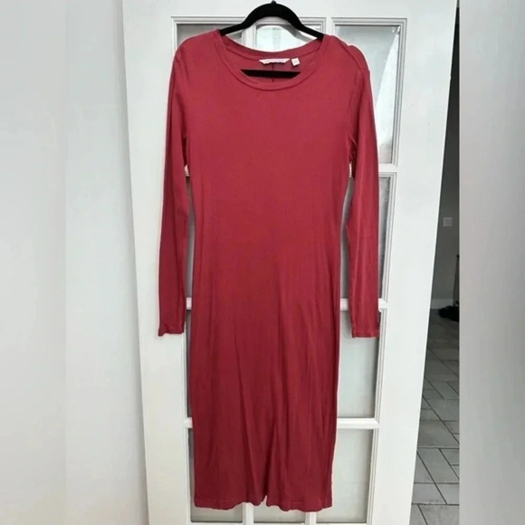 CK Calvin Klein Jeans Burgundy Ribbed Long Sleeve Sweater Midi Dress Size Large - Picture 1 of 11